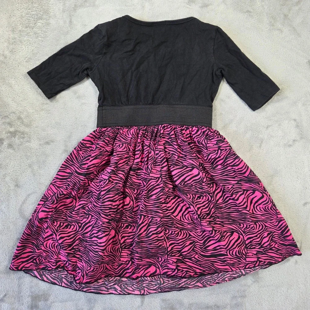 Xhilaration Girls Dress Medium Black Pink Zebra Animal‎ Print 3/4 Sleeve Skater